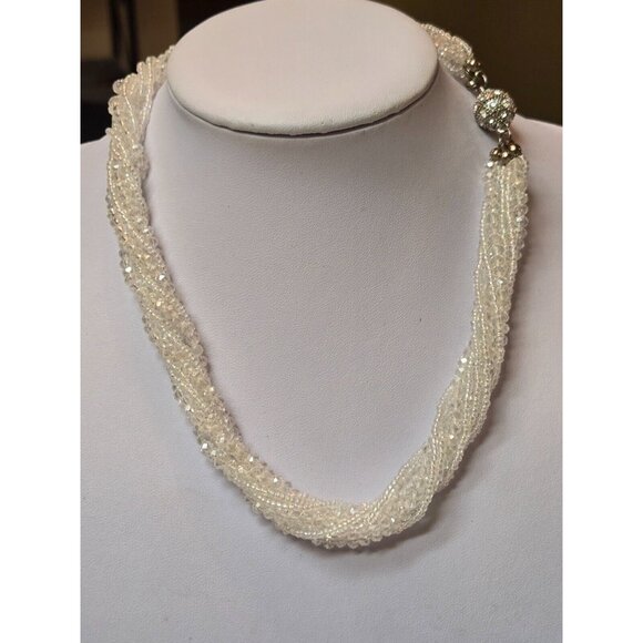 1960s glass beaded nine strands necklace with rhinestone encrusted ball fastener - Picture 6 of 6